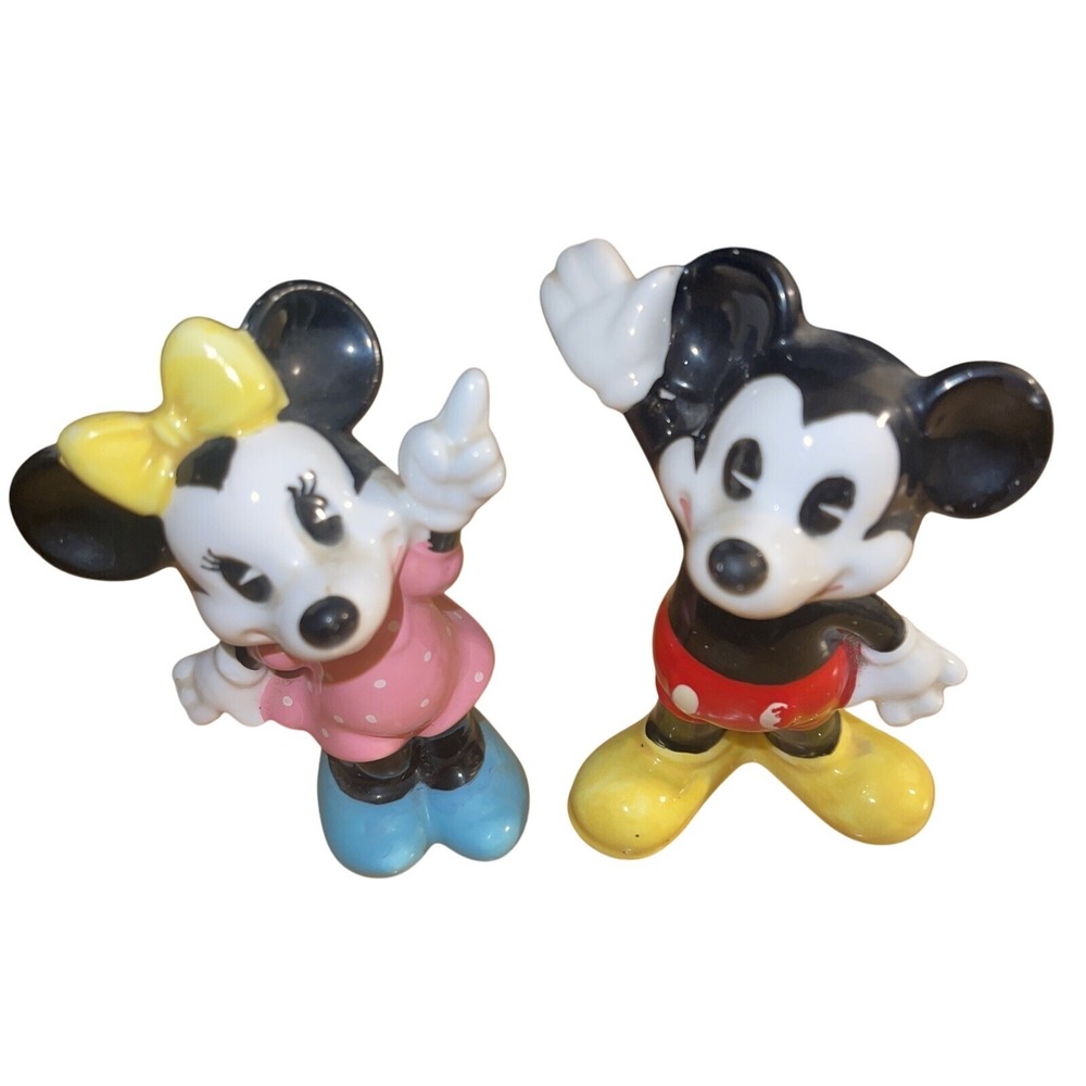 Vintage‎ Walt Disney Productions Mickey Minnie Mouse Ceramic Figurines Japan
